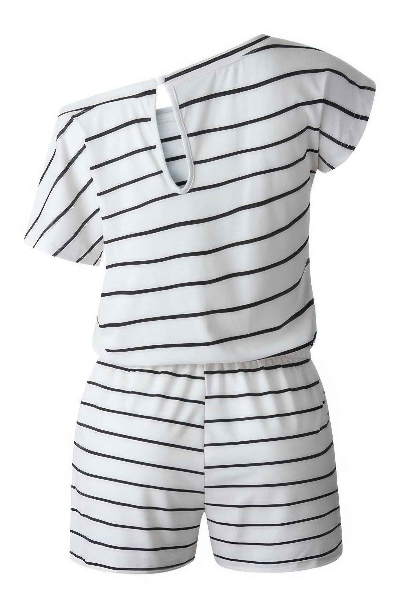Striped Short Sleeve Drawstring Waist Romper