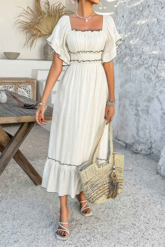 Off Shoulder Bodycon Backless Ruffle Trim Dress