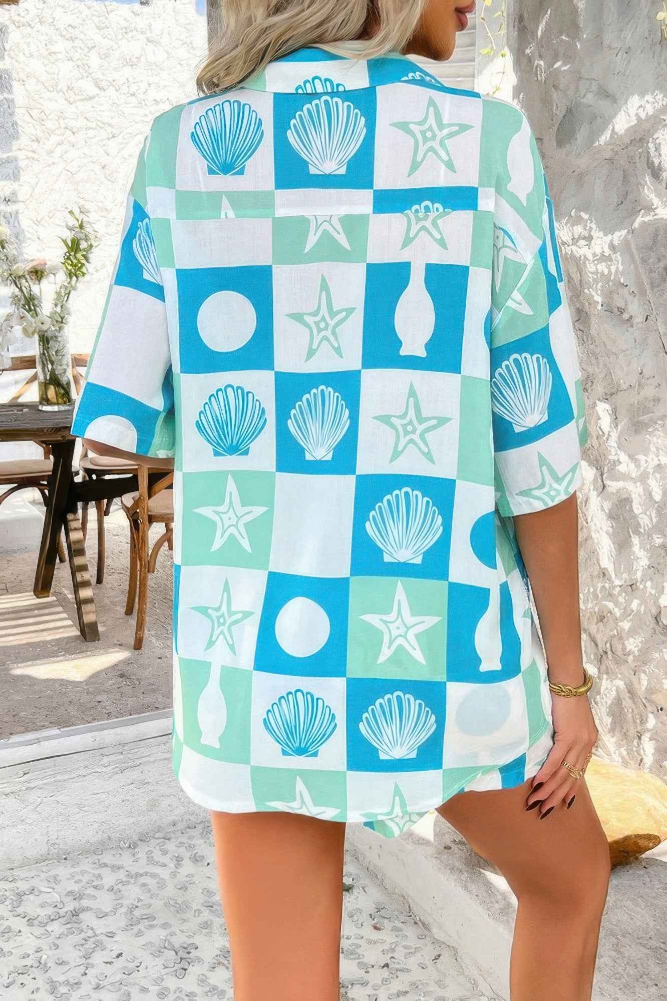 Two Pieces All Over Print Button Down Short Sets