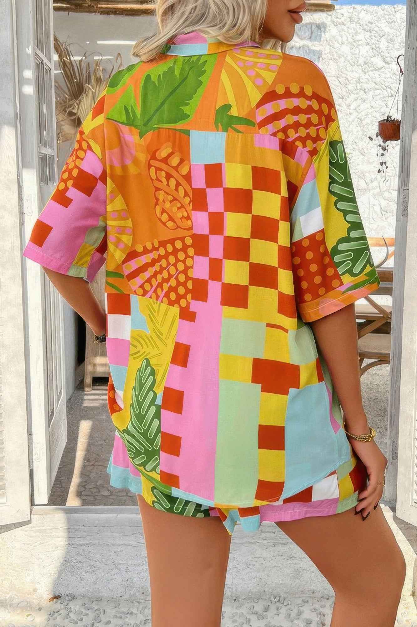 Two Pieces All Over Print Button Down Short Sets