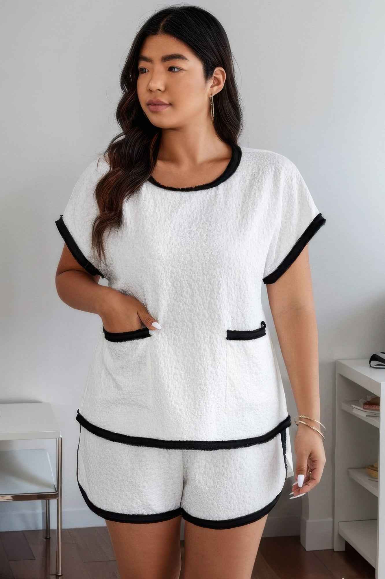 Plus Size Two Pieces Pocket Elastic Waist Sets