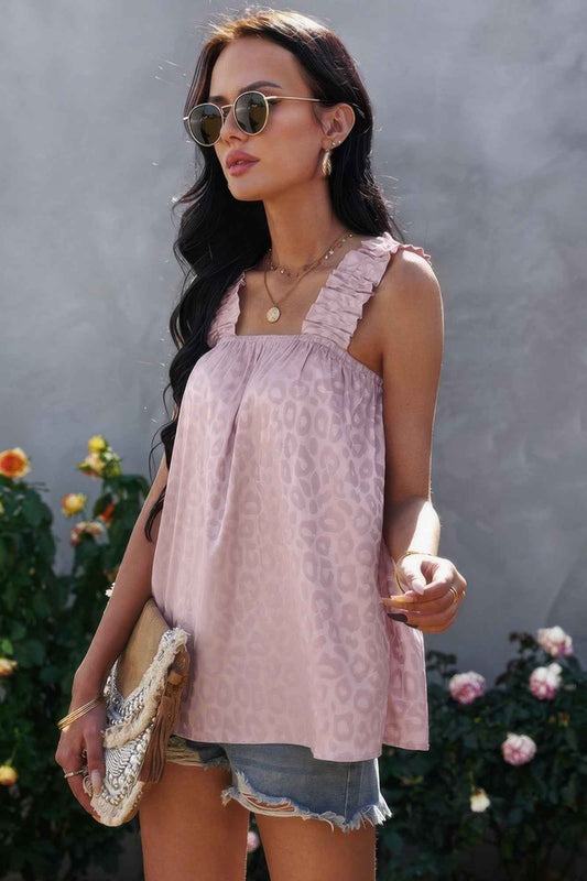 Leopard Stretch Wide Sling Tank Top