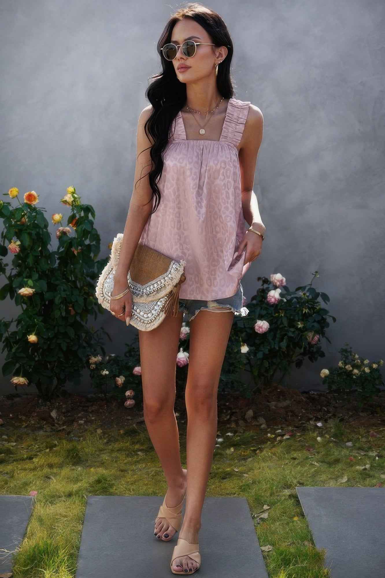 Leopard Stretch Wide Sling Tank Top