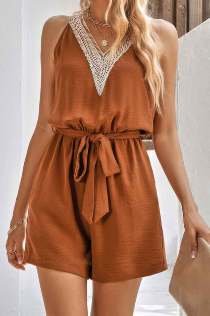 Lace Trim V Neck Sleeveless Tank Romper