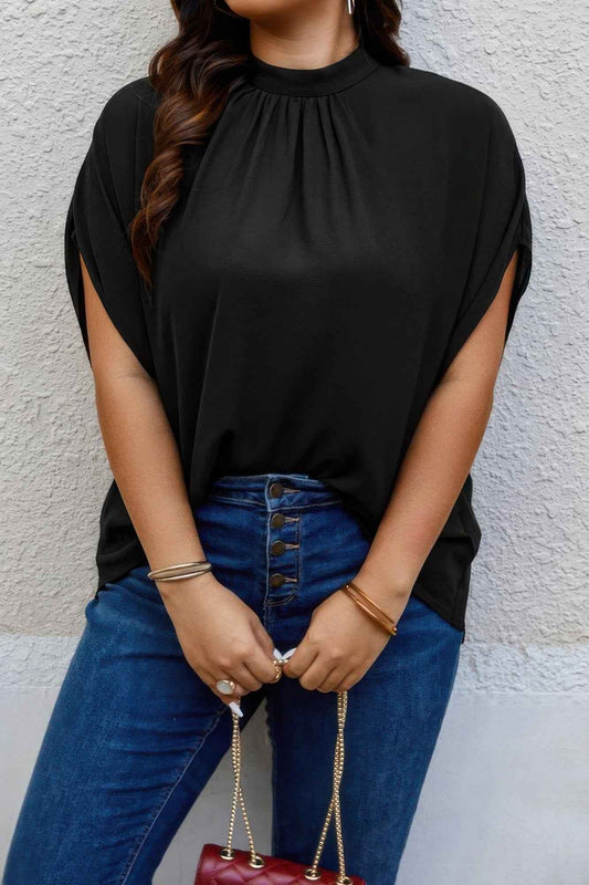 Plus Mock Neck Batwing Sleeve Loose Tunic Top