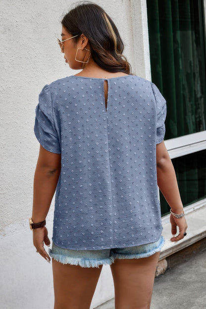 Plus Size Solid Swiss Dots Short Sleeve Blouse - It's a Girly Place