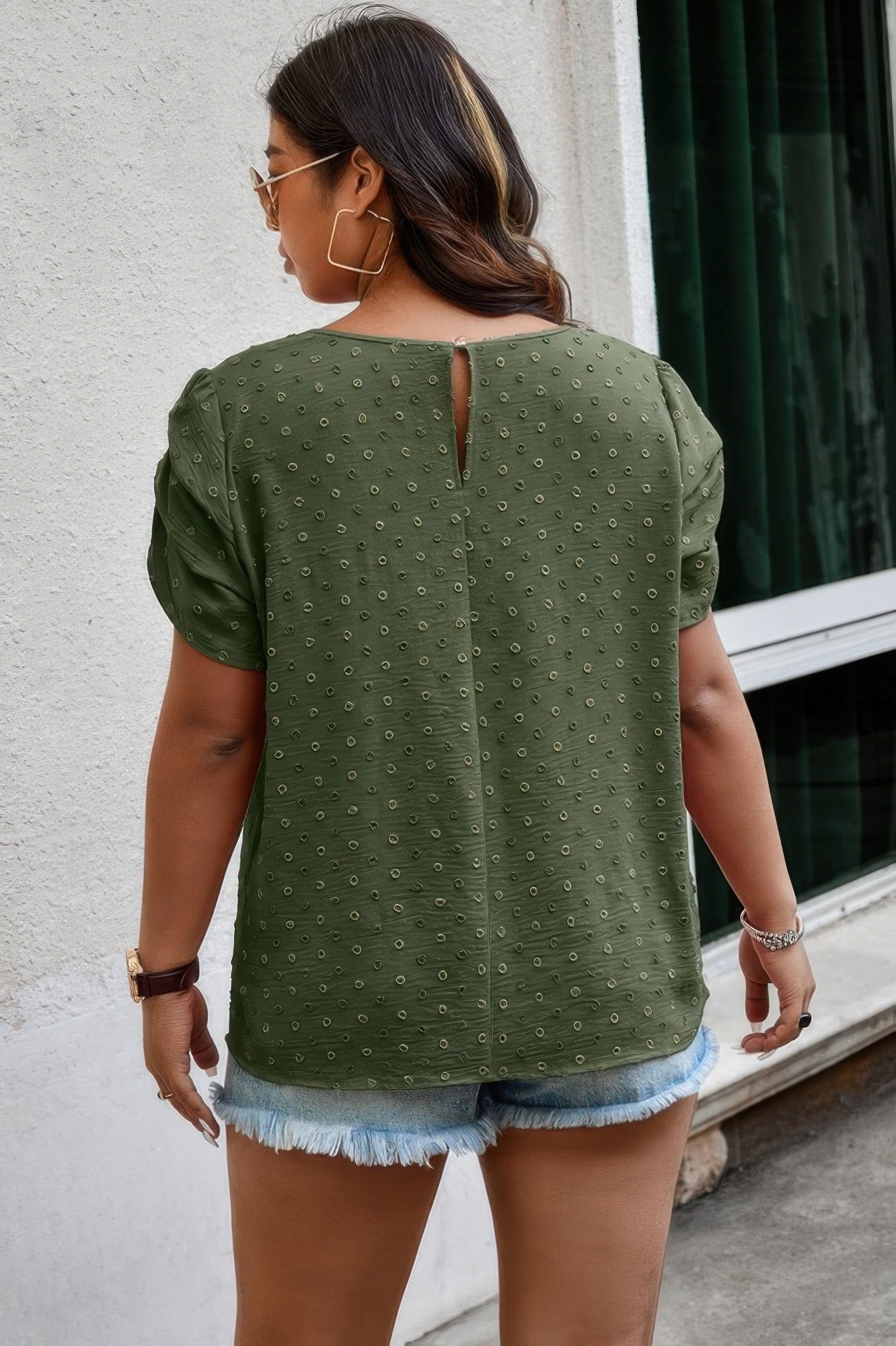 Plus Size Solid Swiss Dots Short Sleeve Blouse - It's a Girly Place