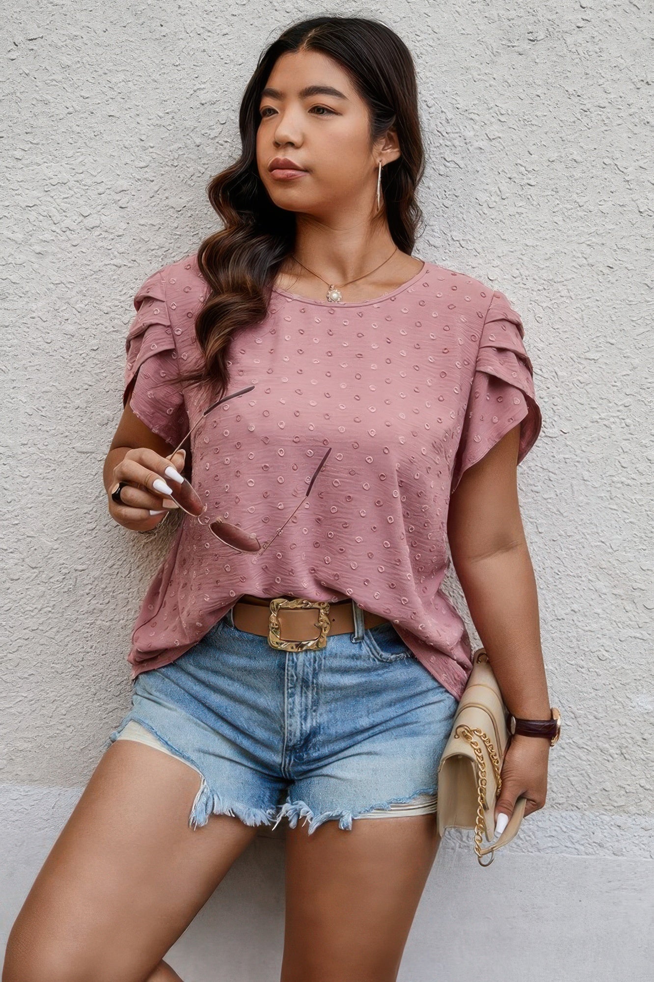 Plus Size Solid Swiss Dots Short Sleeve Blouse - It's a Girly Place