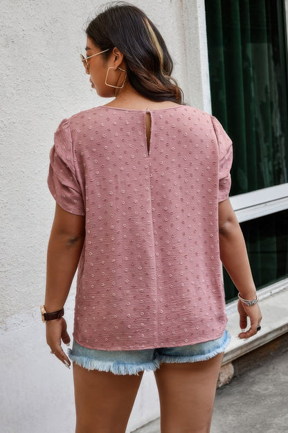 Plus Size Solid Swiss Dots Short Sleeve Blouse - It's a Girly Place