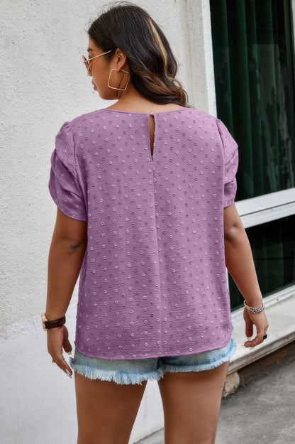 Plus Size Solid Swiss Dots Short Sleeve Blouse - It's a Girly Place
