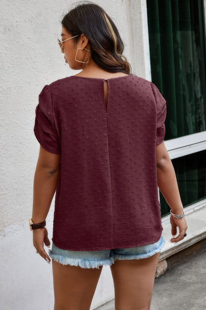 Plus Size Solid Swiss Dots Short Sleeve Blouse - It's a Girly Place