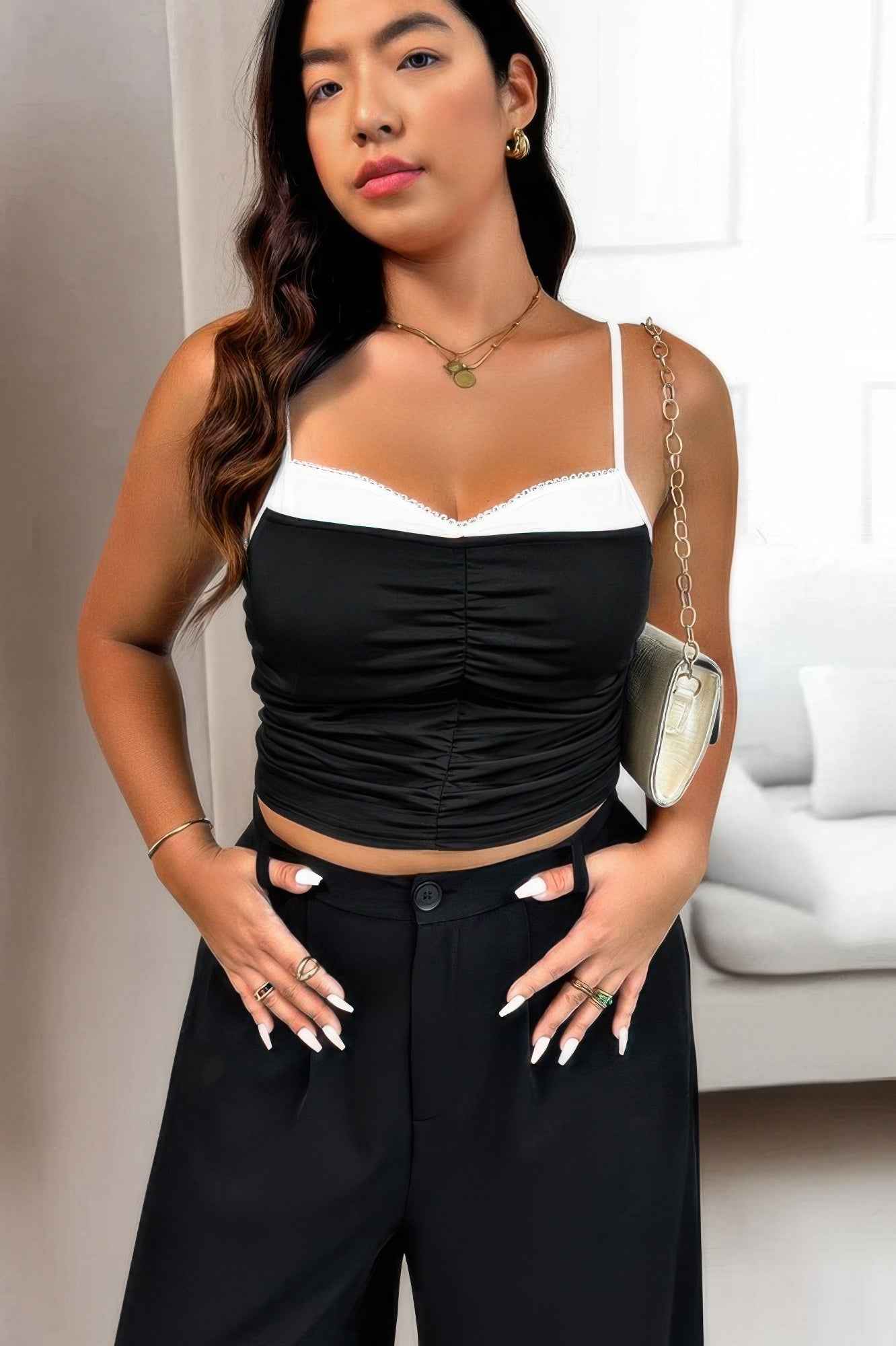 Plus Sleeveless Ruched Colorblock Fit Top