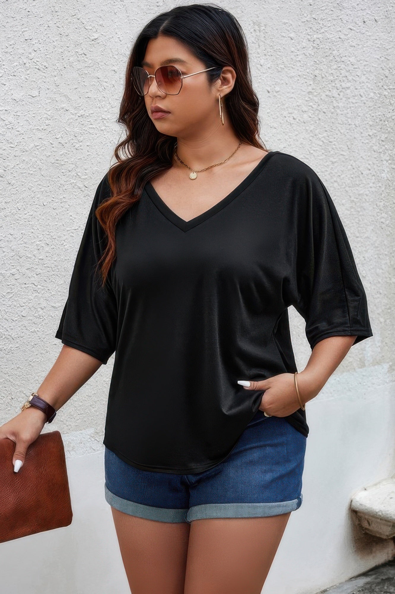 Plus Size Solid Drop Shoulder Short Sleeve Shirt - It's a Girly Place