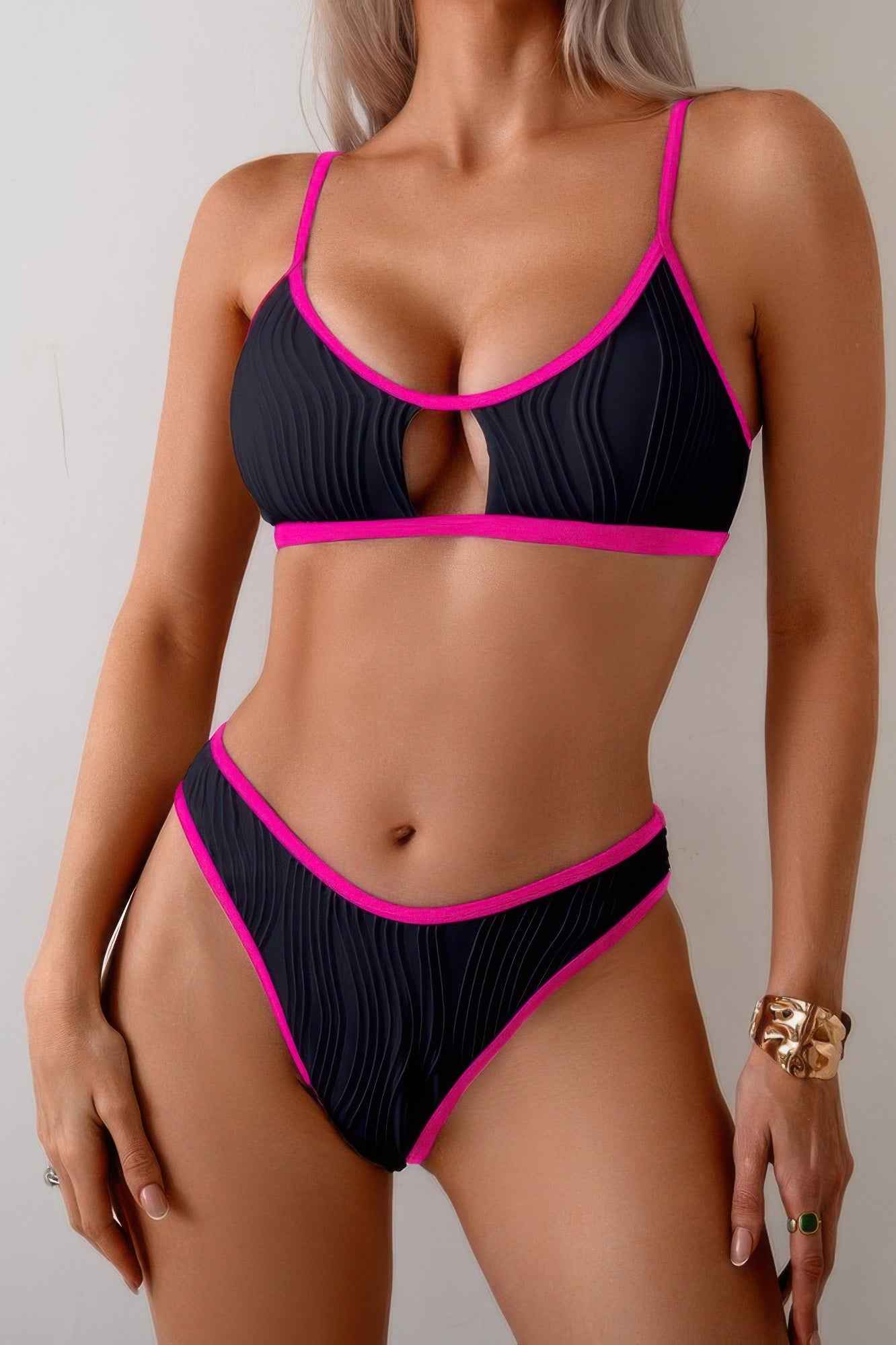Two Pieces Pleated Cut Out High Cut Bikini