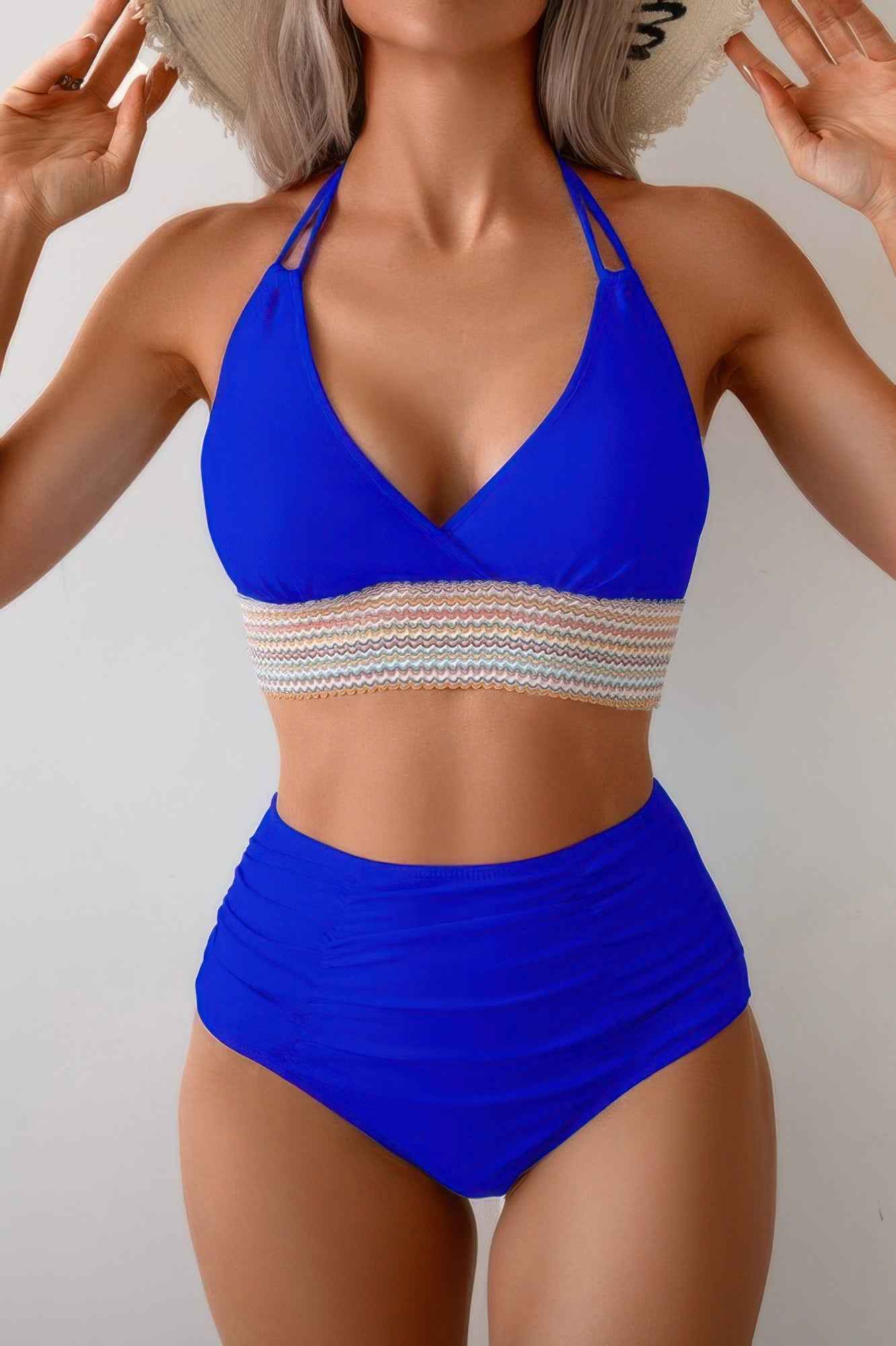 Two Pieces Elastic Band Halter Ruched Bikini