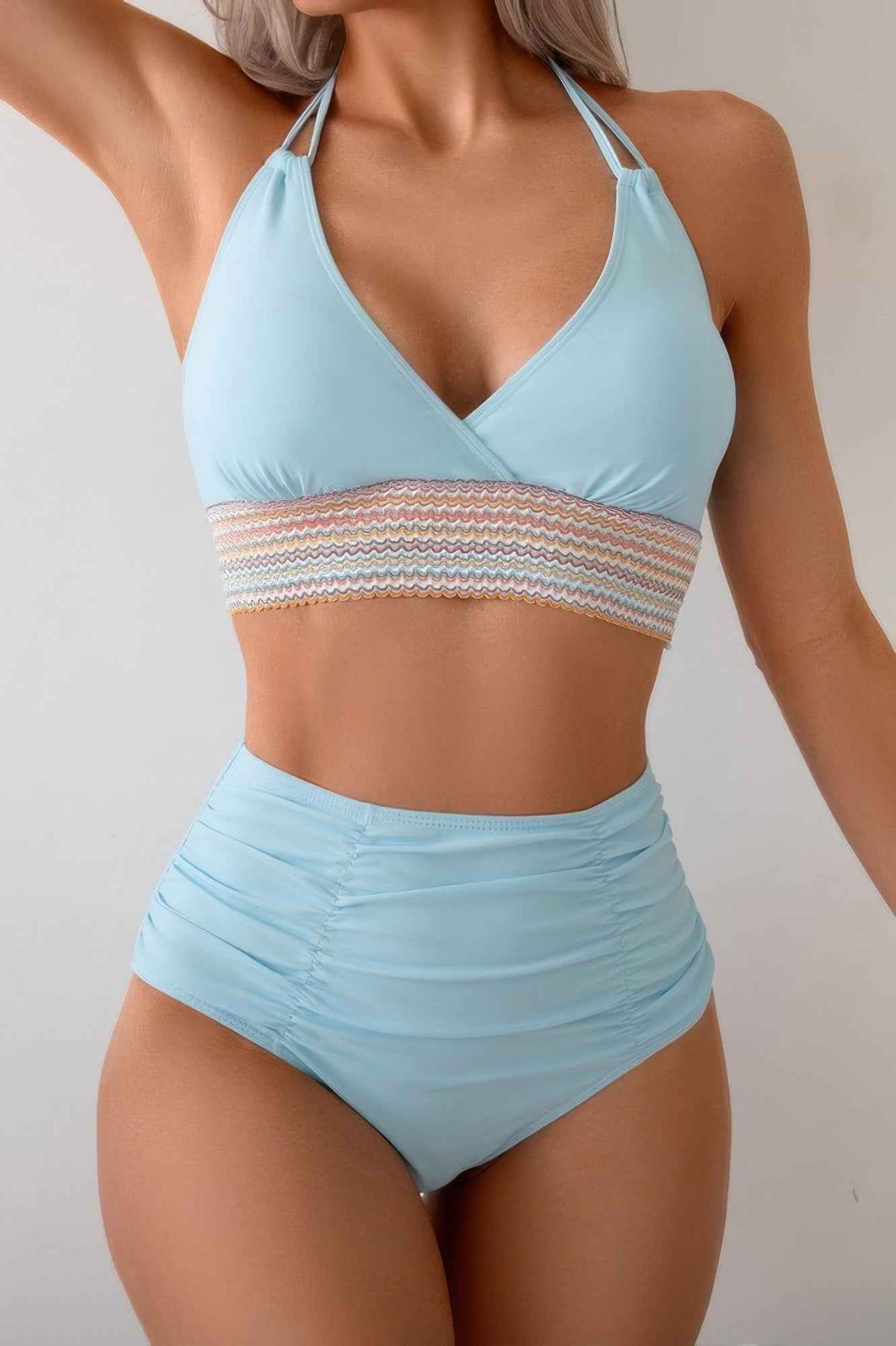 Two Pieces Elastic Band Halter Ruched Bikini