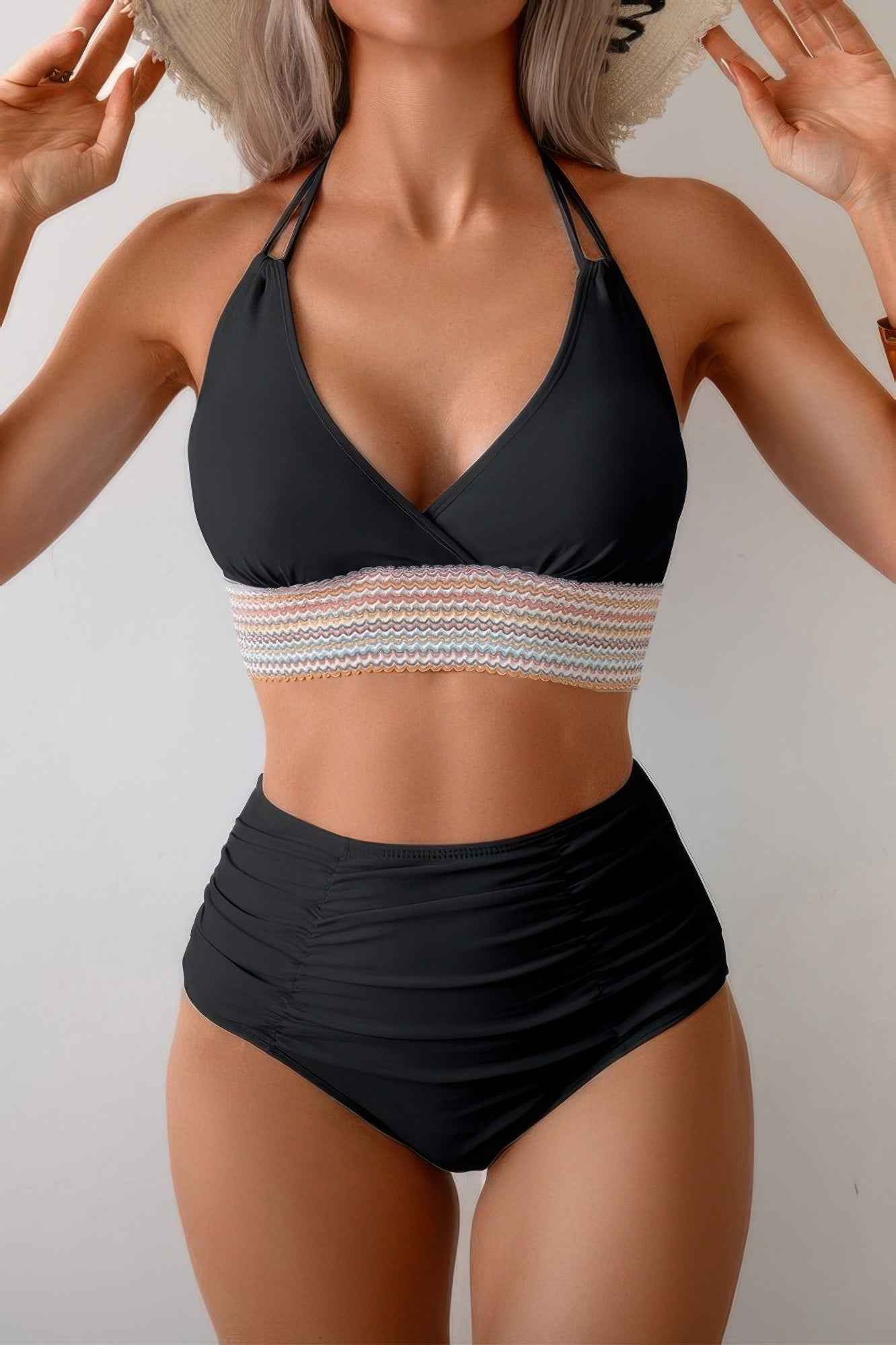 Two Pieces Elastic Band Halter Ruched Bikini