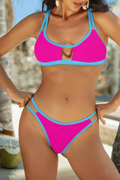 Two Pieces Color Block Cut Out Bikini