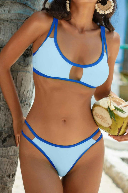 Two Pieces Color Block Cut Out Bikini