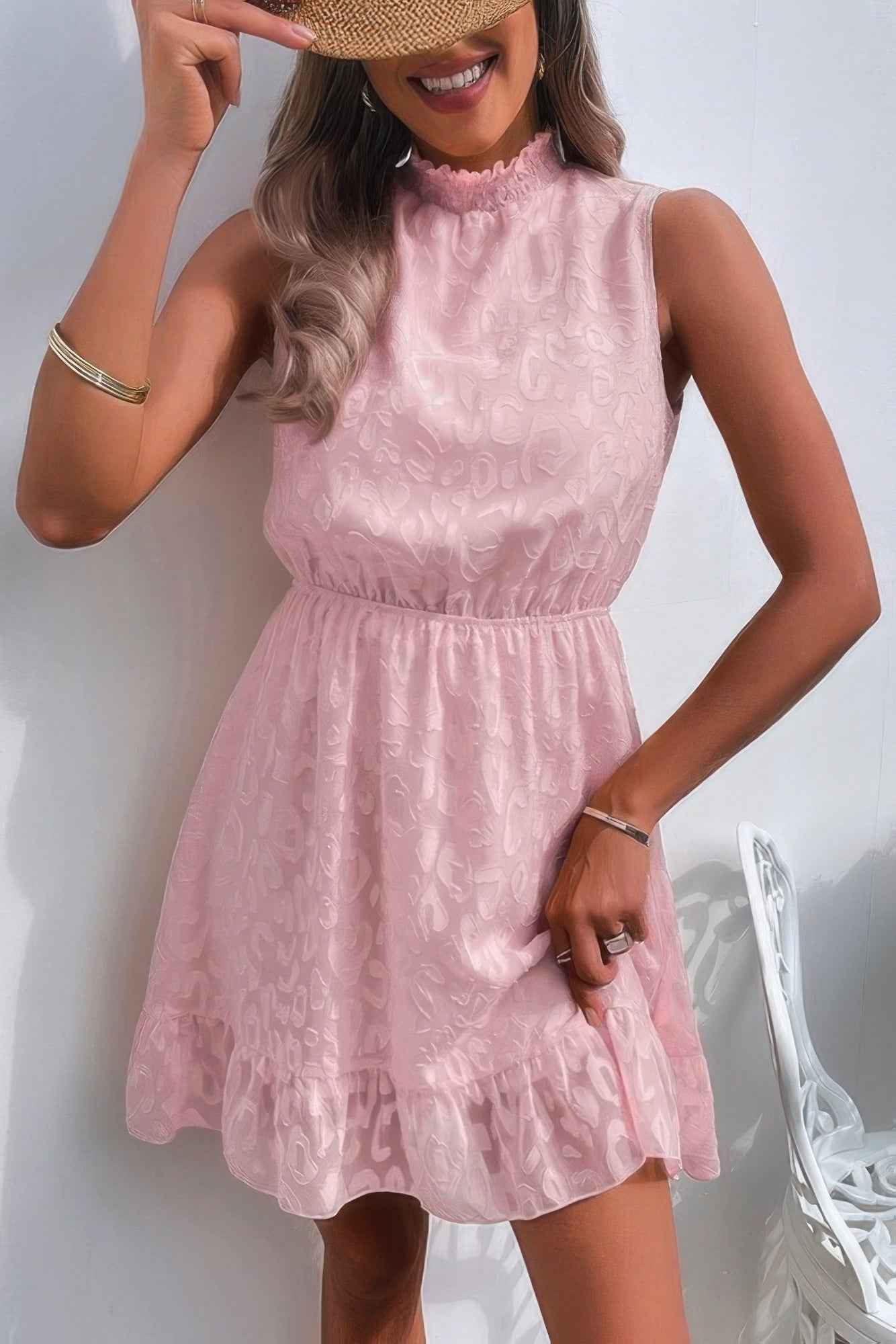 Mock Neck Sleeveless Leopard Dress