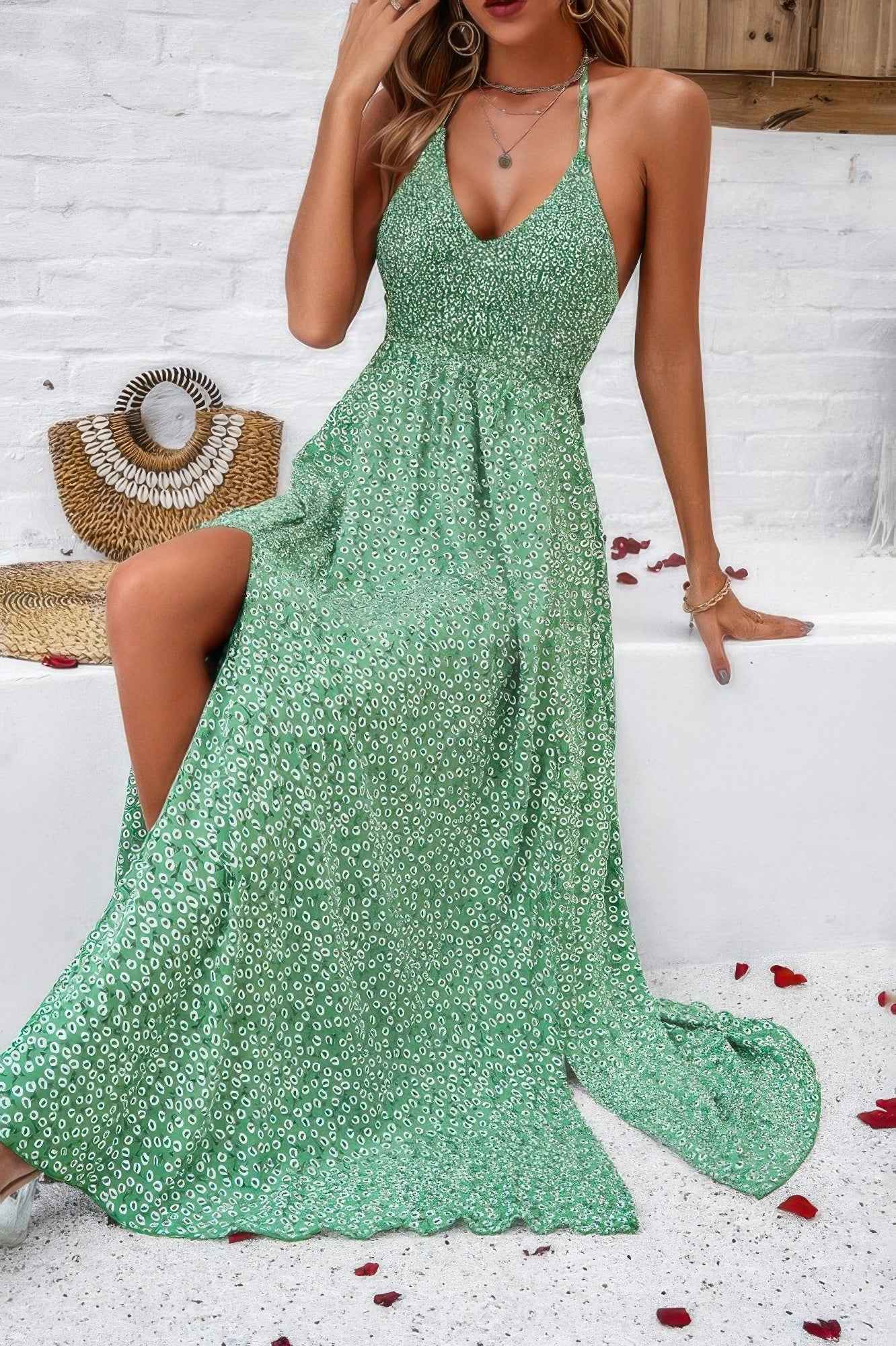 Floral Boho Tie Sleeveless High Waist Maxi Dress