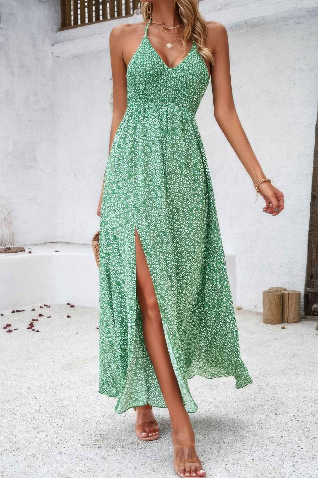 Floral Boho Tie Sleeveless High Waist Maxi Dress