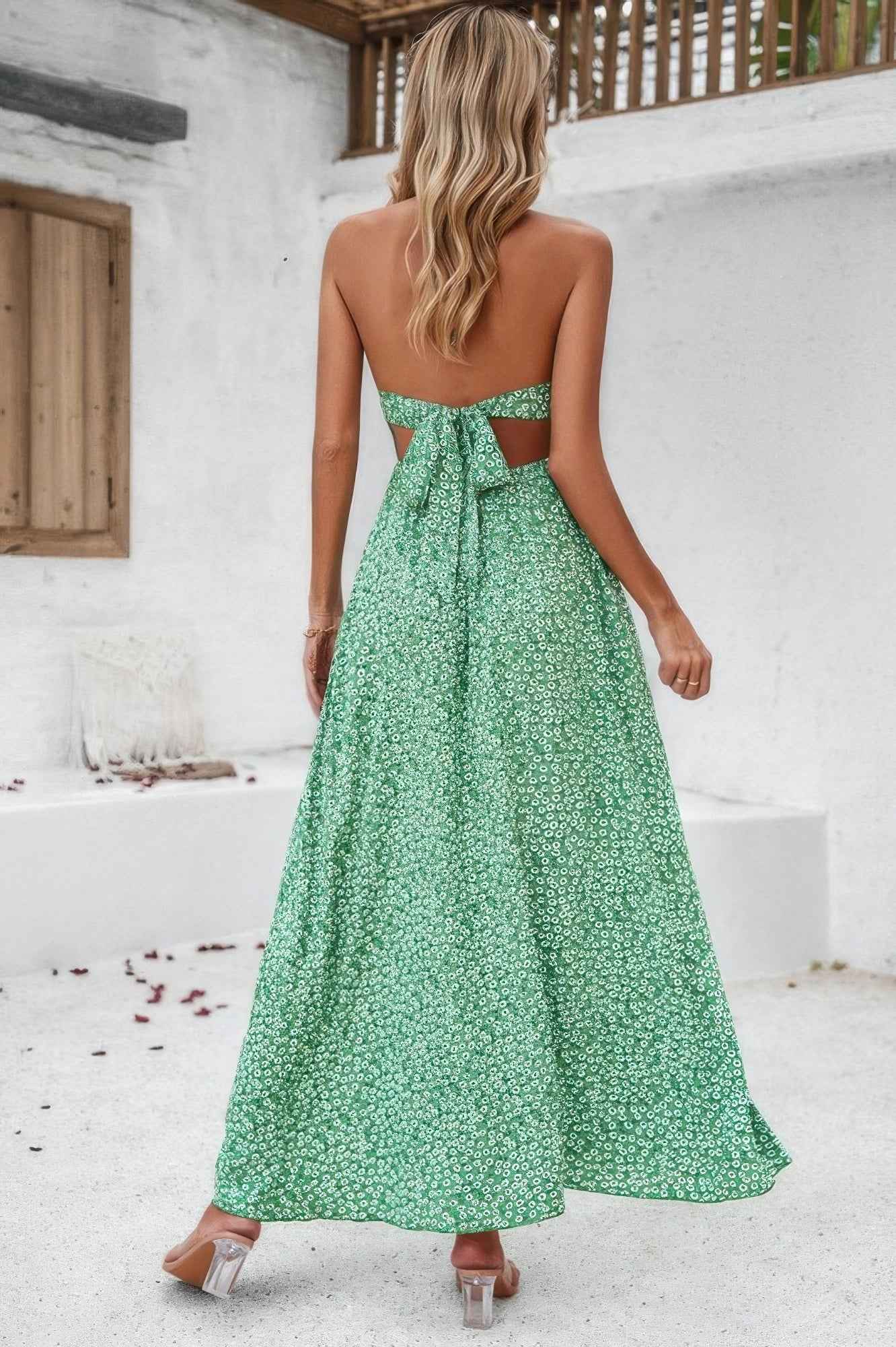 Floral Boho Tie Sleeveless High Waist Maxi Dress