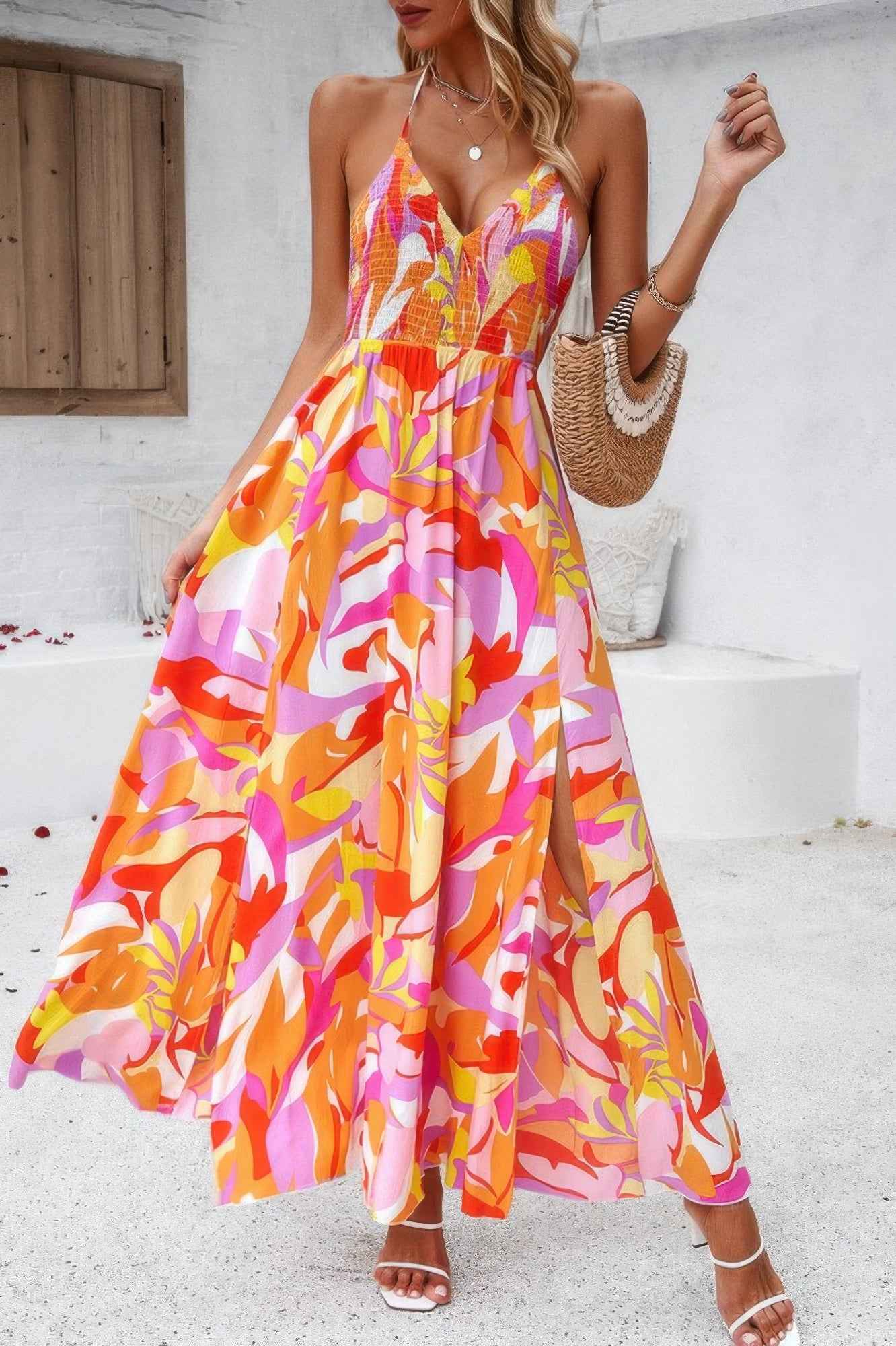 Floral Boho Tie Sleeveless High Waist Maxi Dress