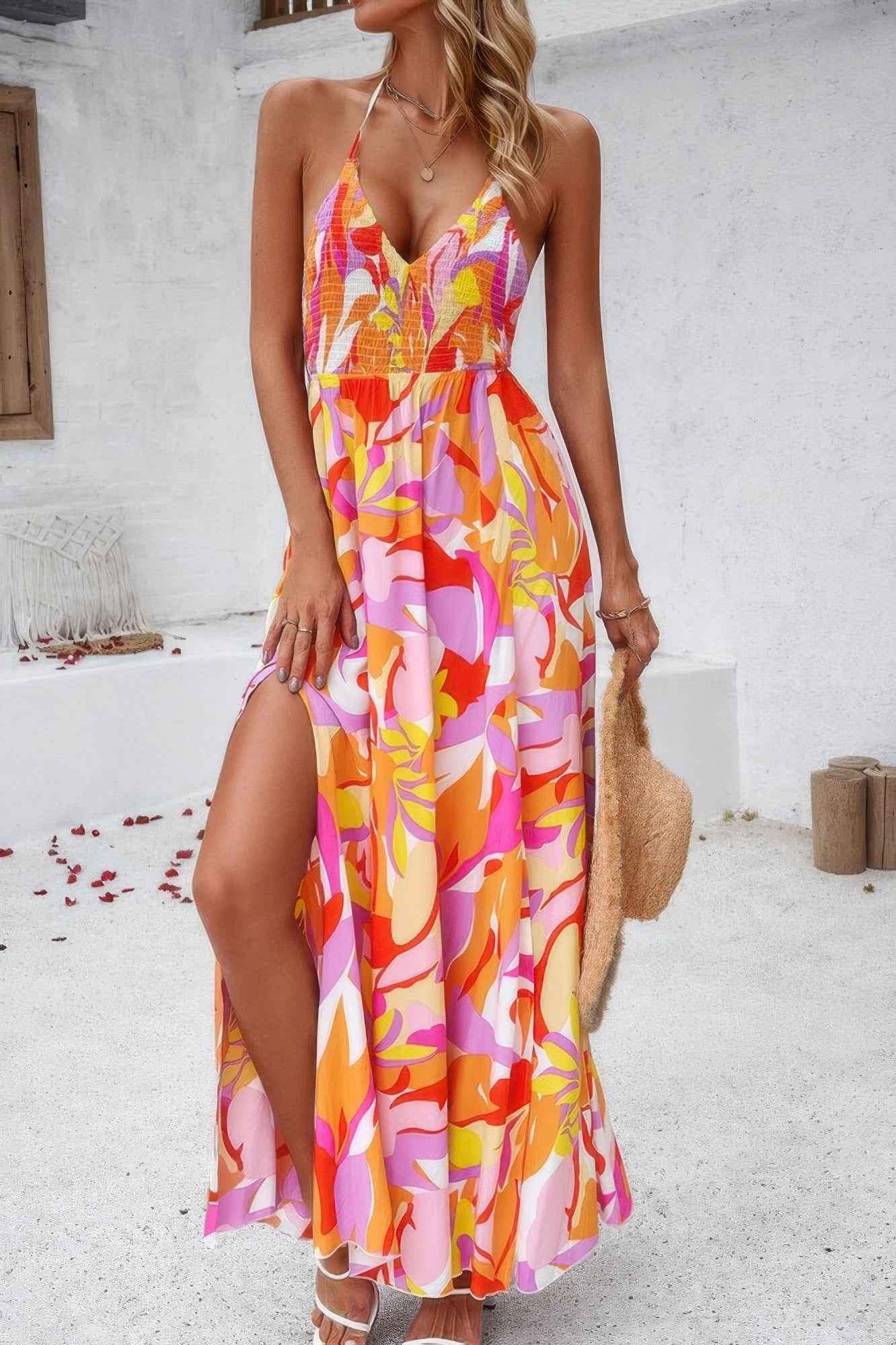 Floral Boho Tie Sleeveless High Waist Maxi Dress