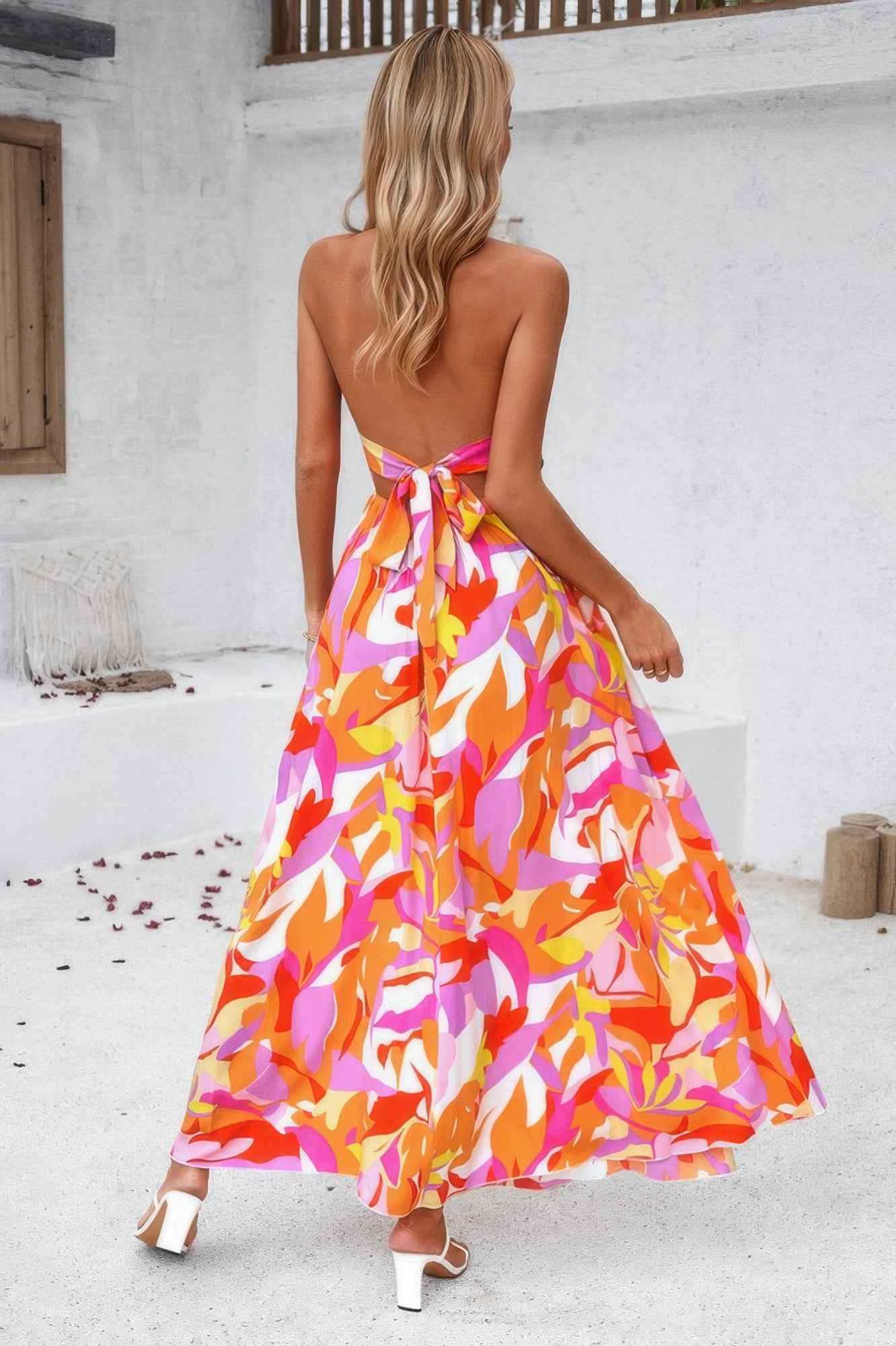 Floral Boho Tie Sleeveless High Waist Maxi Dress