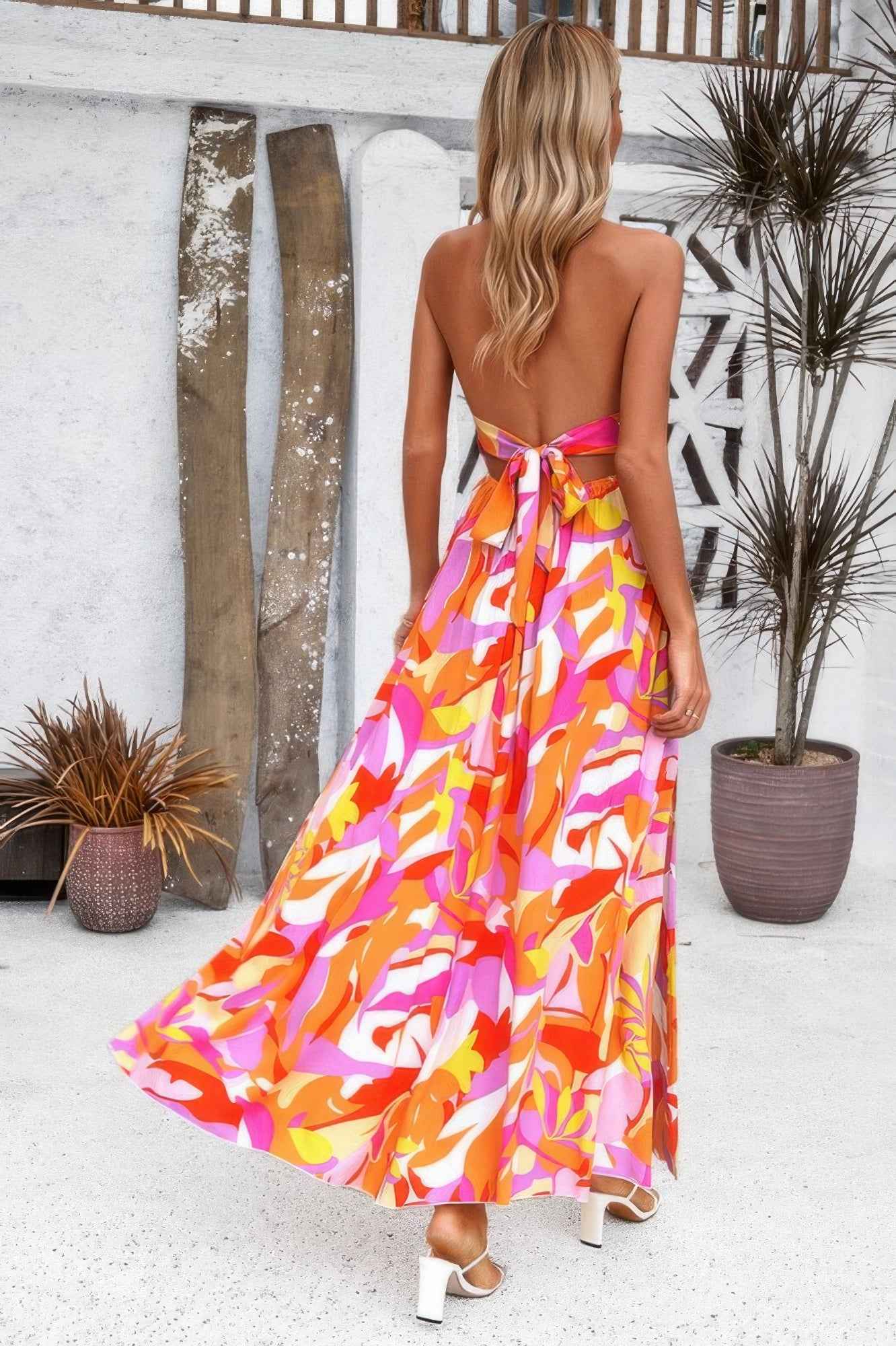 Floral Boho Tie Sleeveless High Waist Maxi Dress