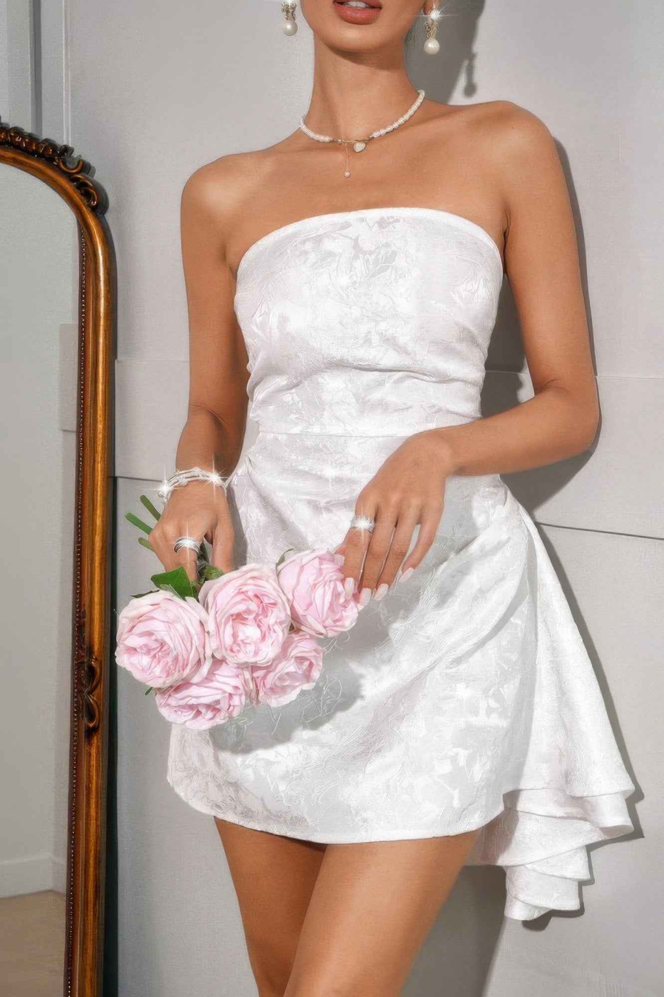 Solid Off Shoulder Strapless Satin Short Dress