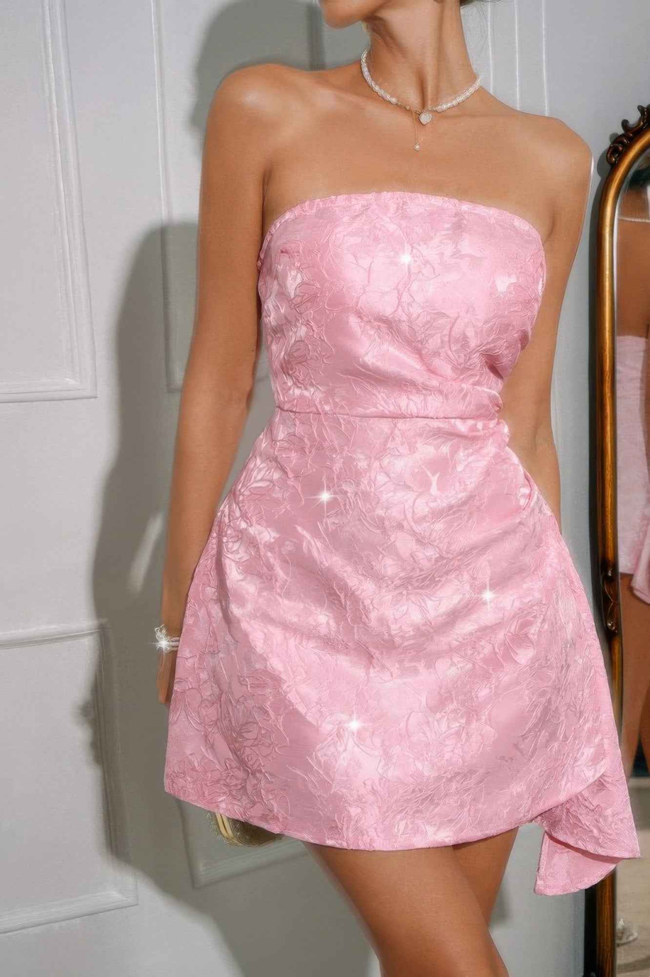 Solid Off Shoulder Strapless Satin Short Dress