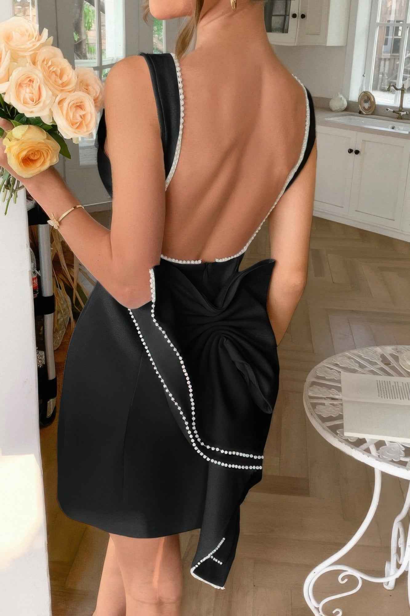 Sleeveless Ruffle Bowknot Back Fit Mini Dress