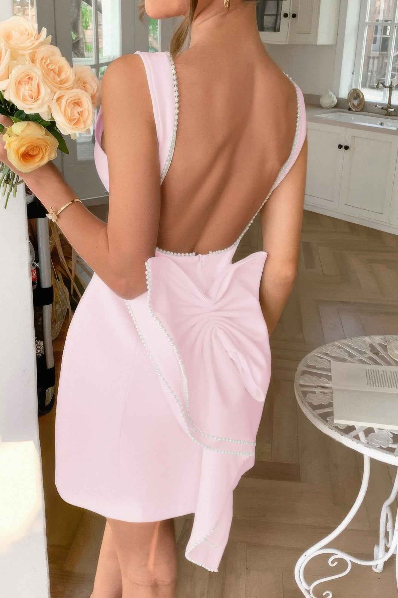 Sleeveless Ruffle Bowknot Back Fit Mini Dress