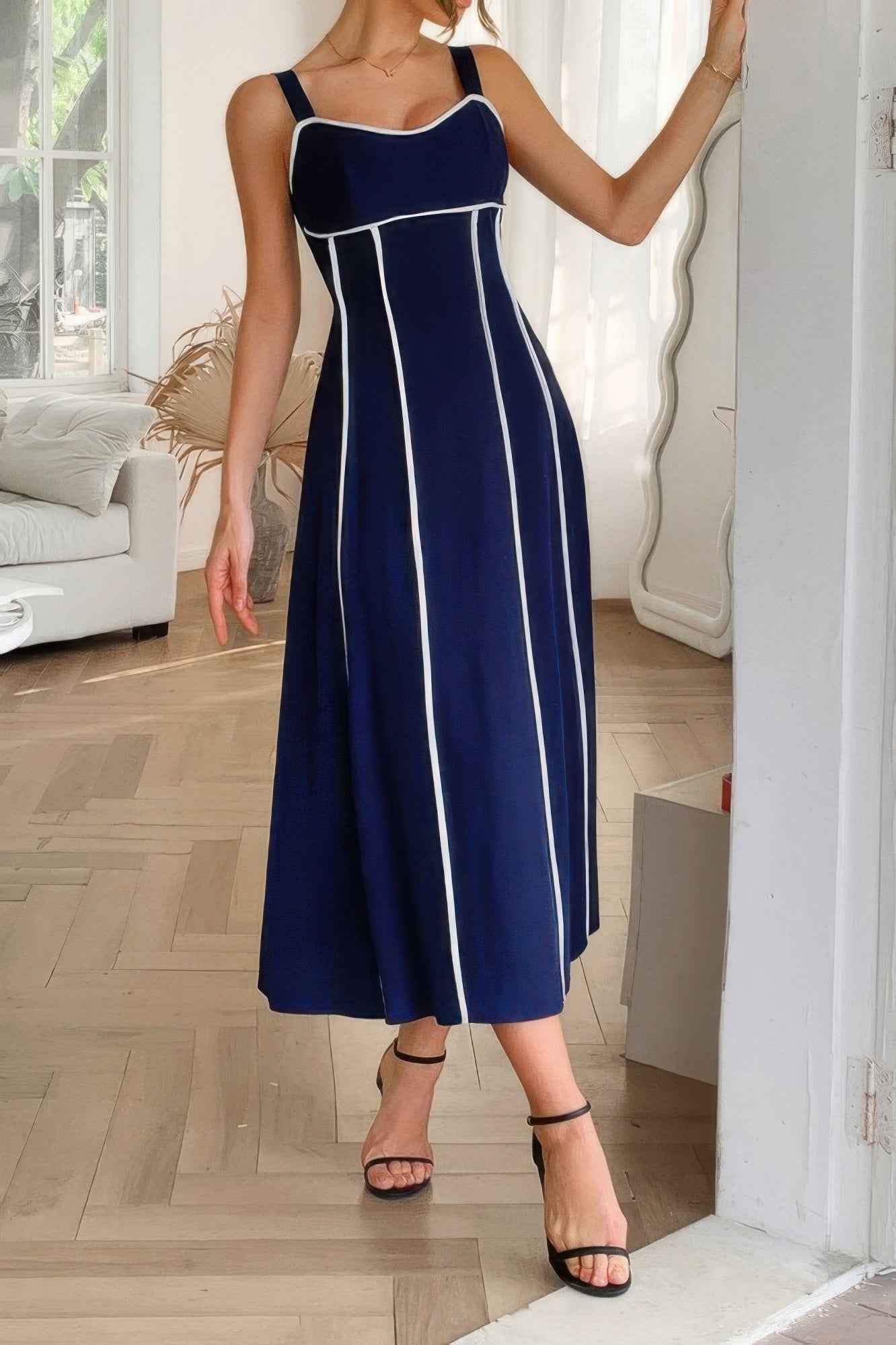 Strip Contrast Binding Linen Blend Cami Dress