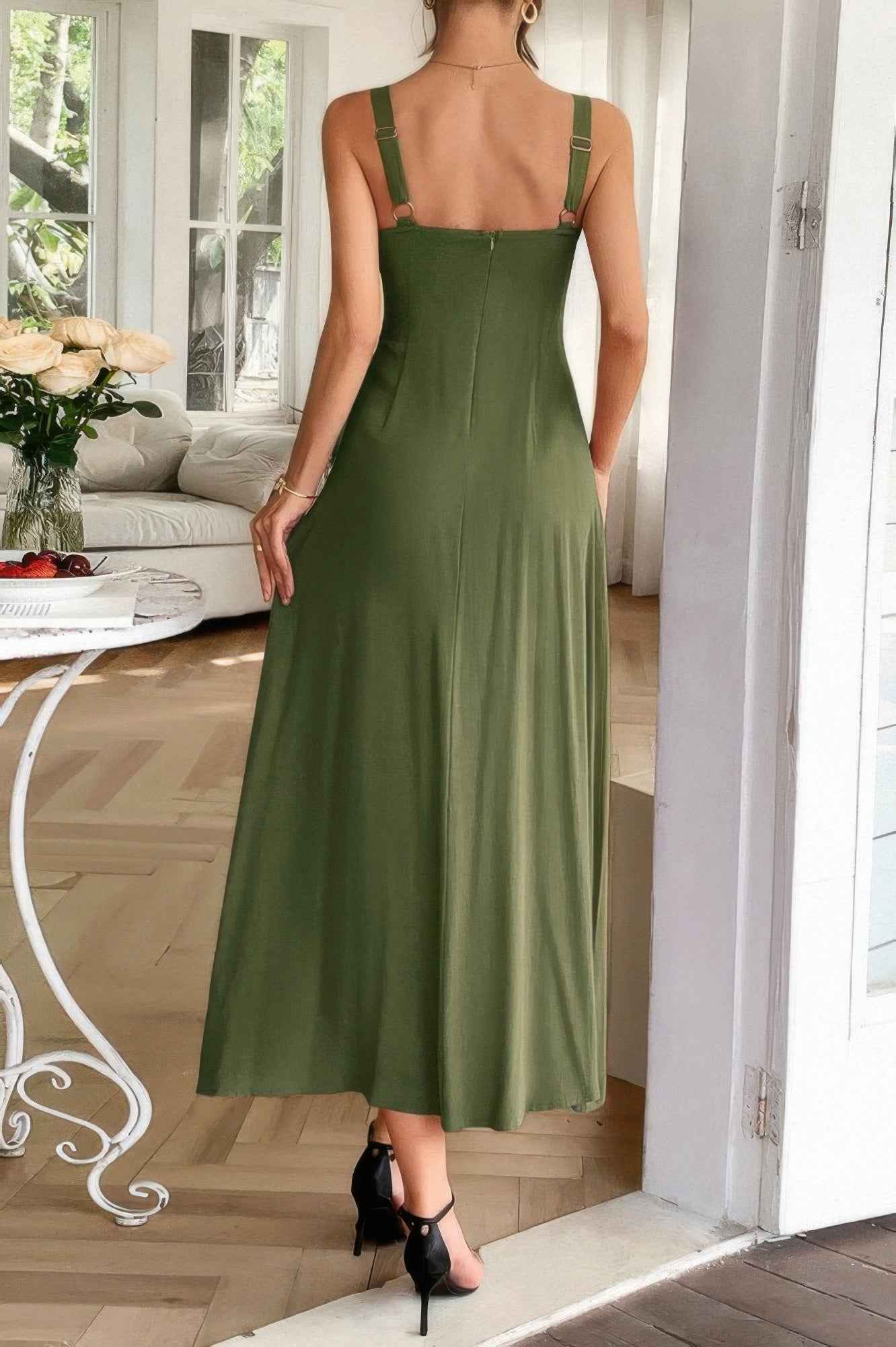 Strip Contrast Binding Linen Blend Cami Dress