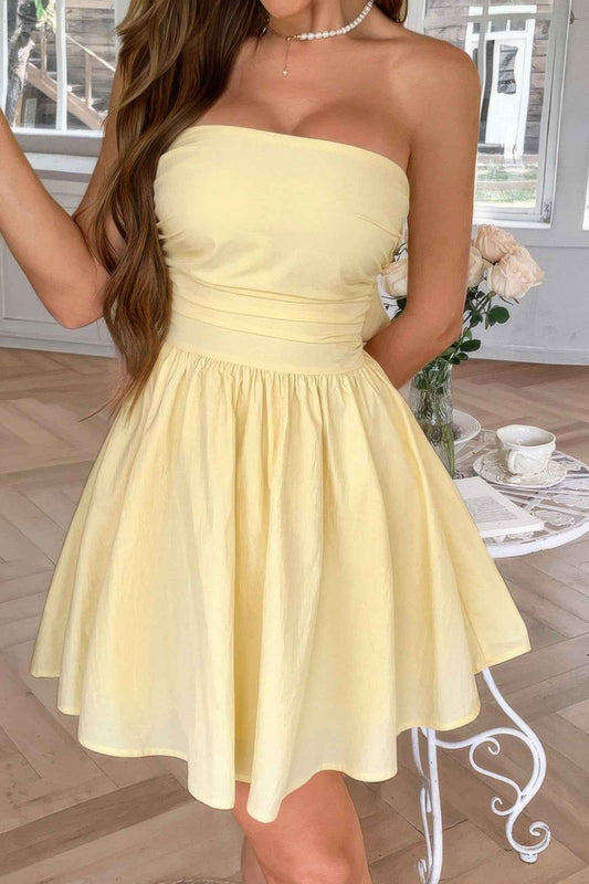 Solid Off Shoulder Tube Elastic Waist Dress