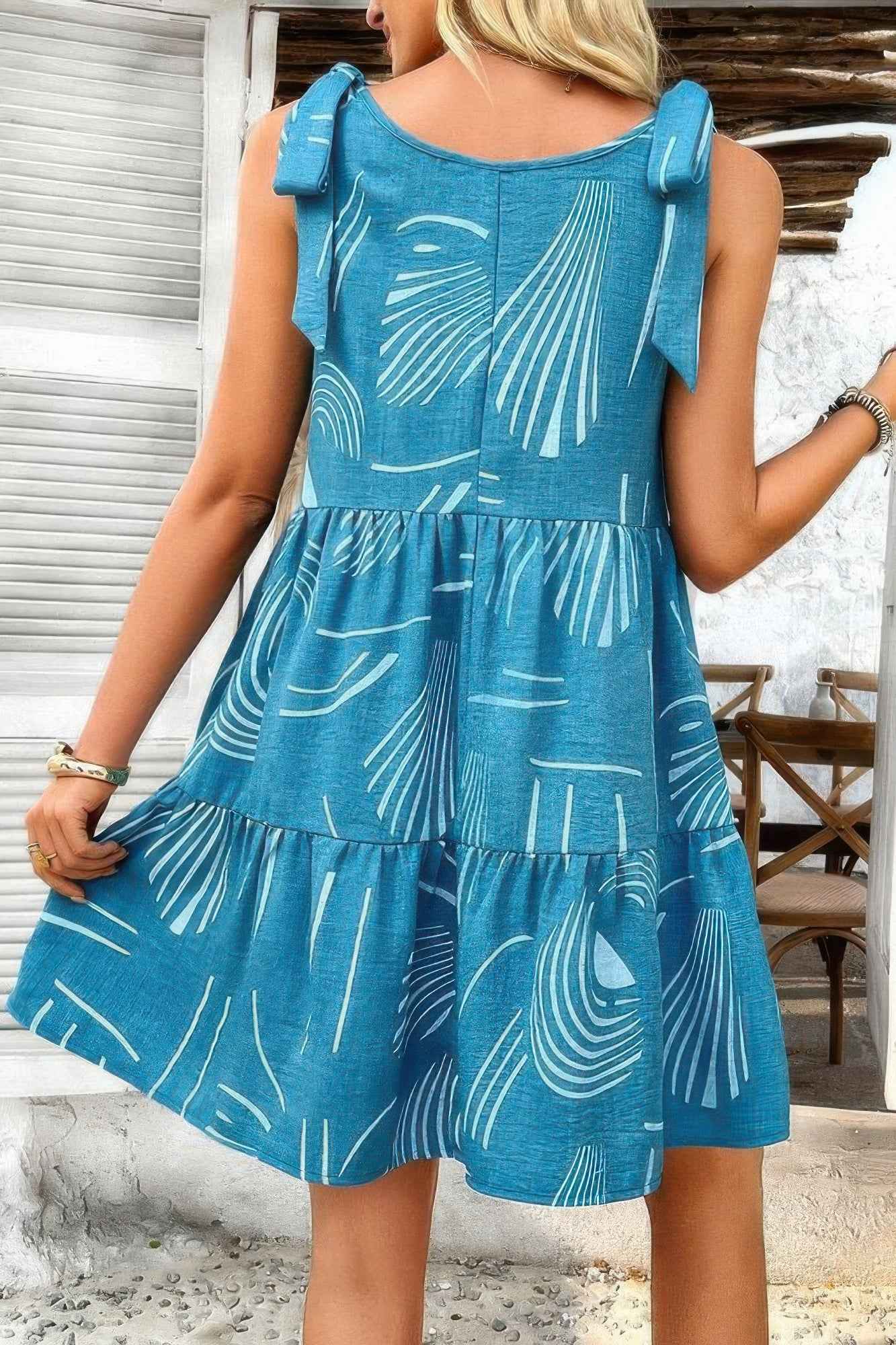 Abstract Printed Round Neck Pockets A-line Dress