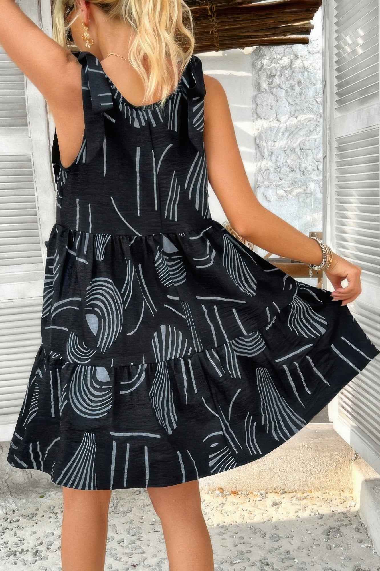 Abstract Printed Round Neck Pockets A-line Dress