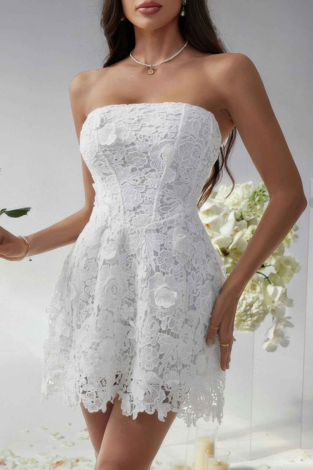 Solid Lace Up Lace Mini Fit Tube Dress