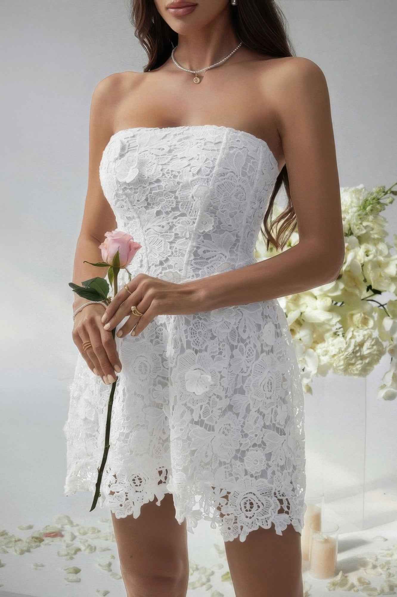 Solid Lace Up Lace Mini Fit Tube Dress