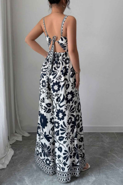 Floral Print High Waist Split Wide Leg Fit Jumpsuit