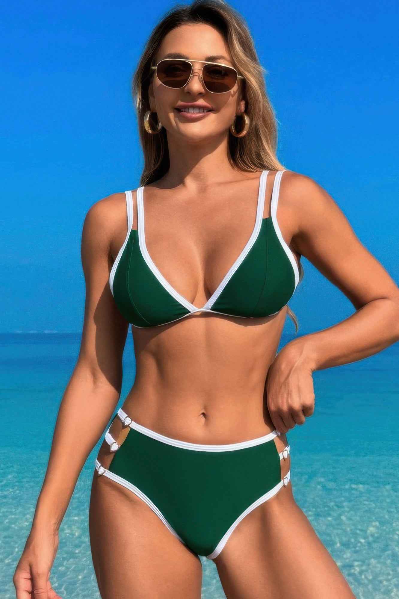 Two Pieces Color Block Cut Out Back Knot Bikini