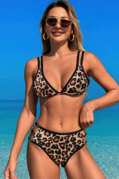 Two Pieces Color Block Cut Out Back Knot Bikini