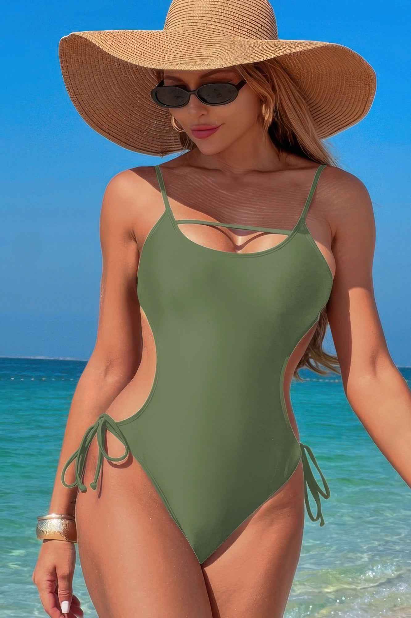 Solid Knot Cut Out High Cut Swimsuit