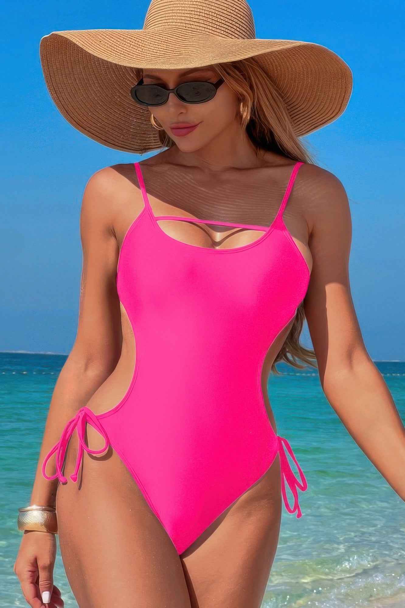 Solid Knot Cut Out High Cut Swimsuit
