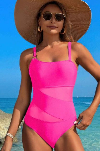 One Piece Color Block Lace High Cut Swimsuit