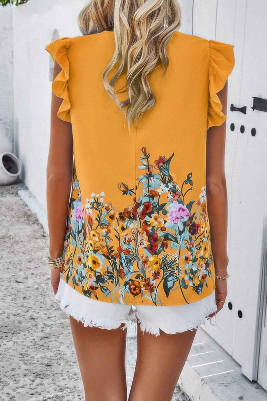 Floral Print Round Neck Ruched Loose Fit Top