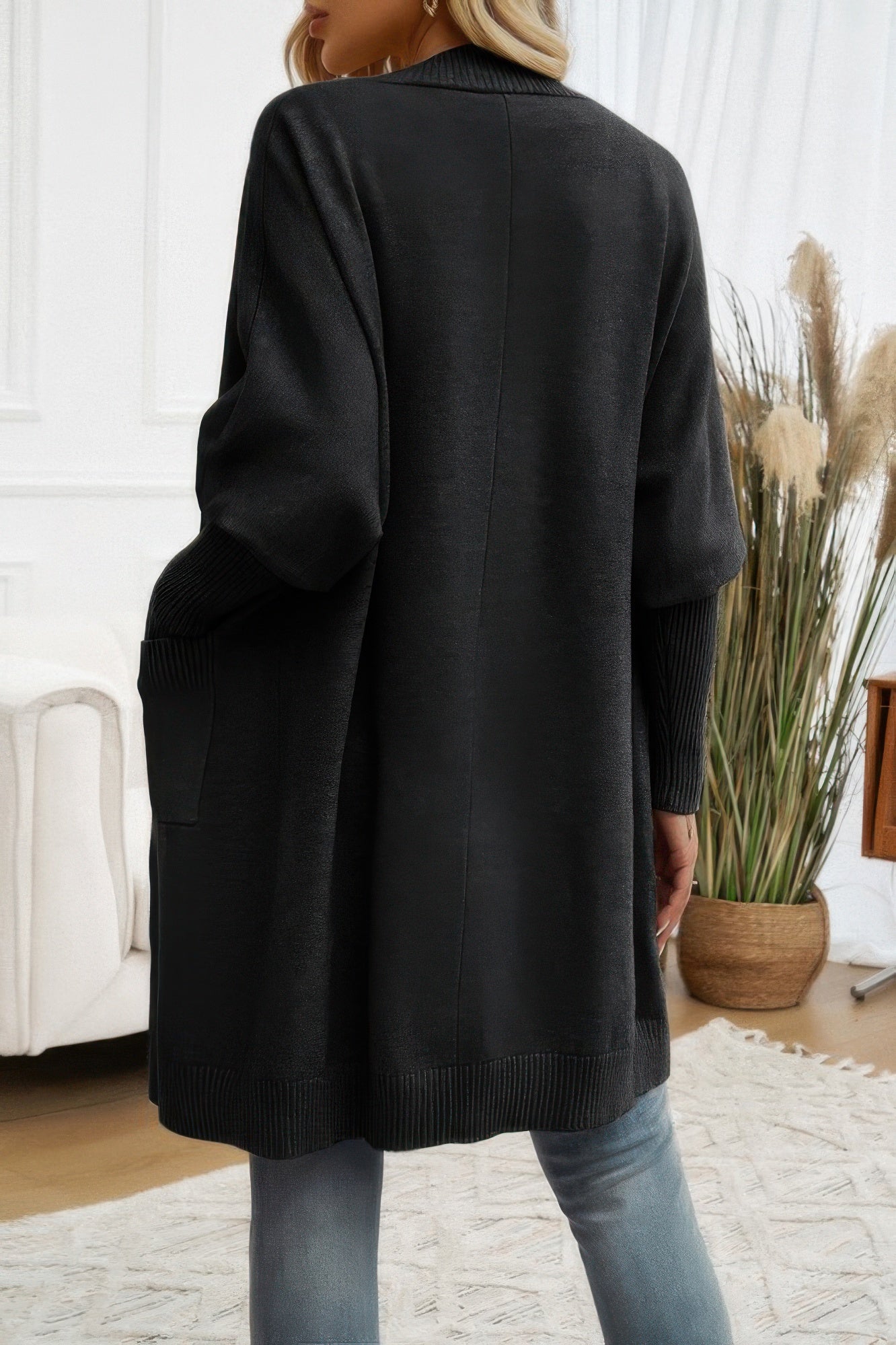 Knit Open Front Bishop Sleeves Pockets Cardigan - It's a Girly Place